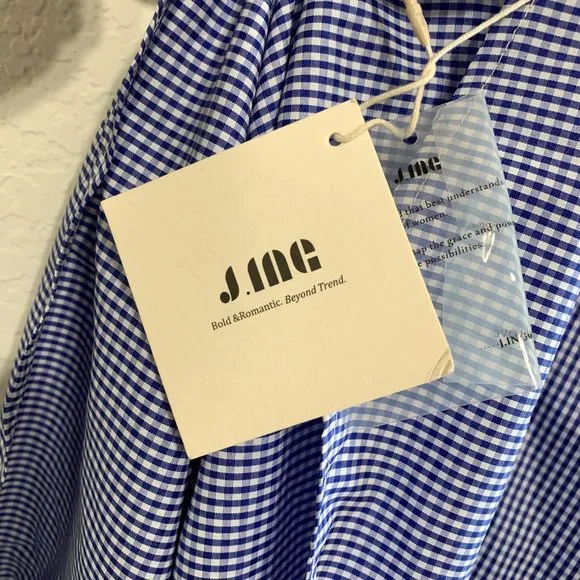 J. ING Off-Shoulder Gingham Blue Midi Fit & Flare Dress NWT Womens Size Large - Picture 7 of 14